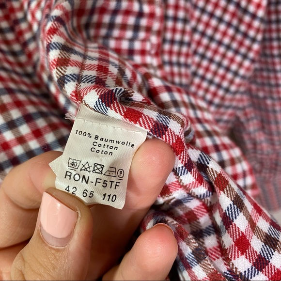 VAN LAACK ROYAL Red White and Blue Plaid Cotton Flannel Shirt - Size Large - Picture 4 of 7